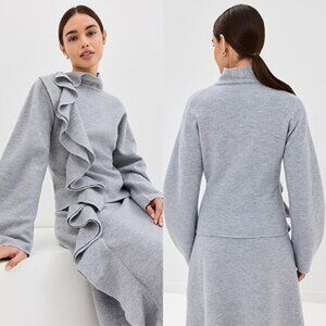 NEW Ulla Johnson Corinna Ruffled Pullover Sweater Sleeves Grey Size: Extra Large